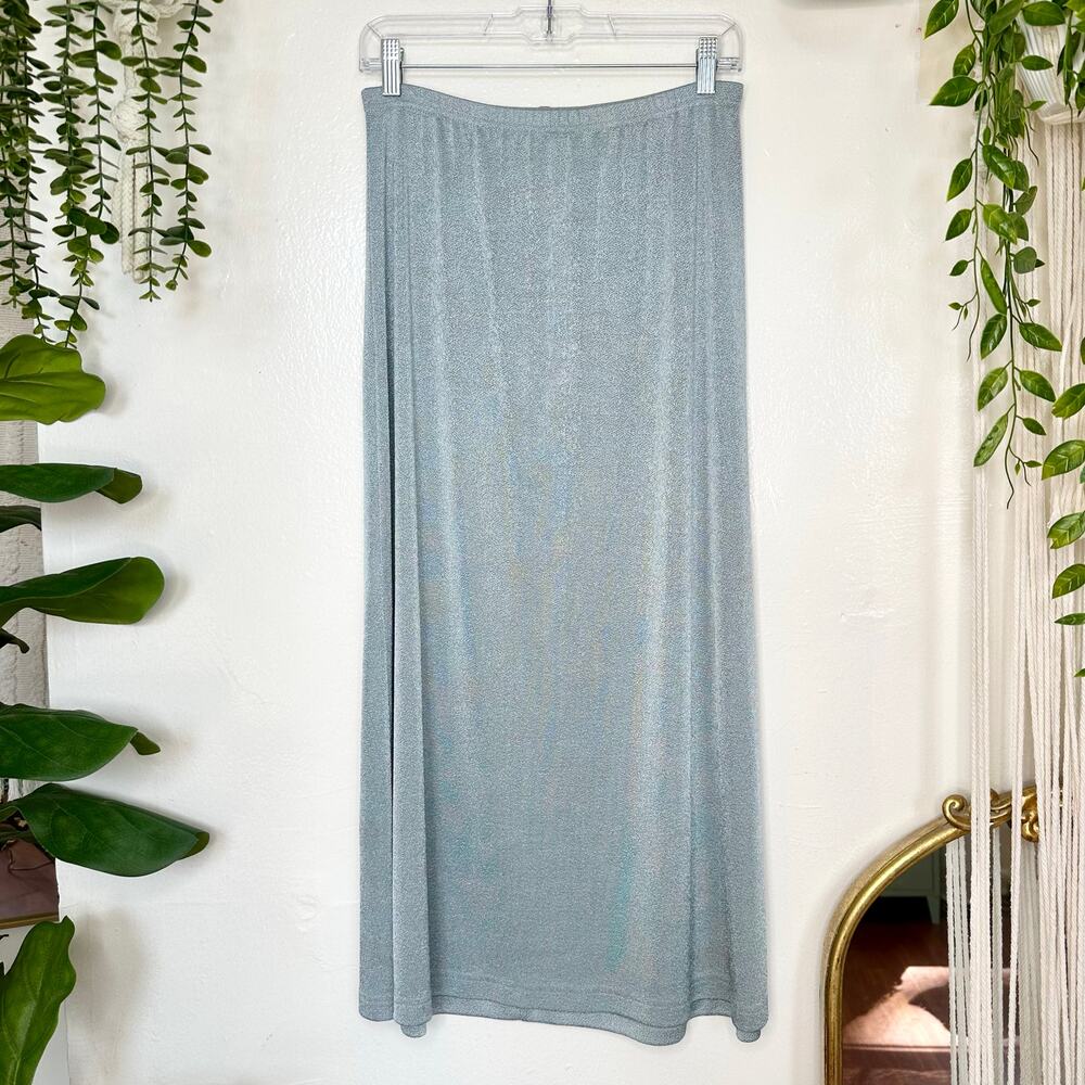 VTG 90s Fairy Angelcore Whimsical Mermaid Shiny Sky Baby Blue Maxi Skirt S/M